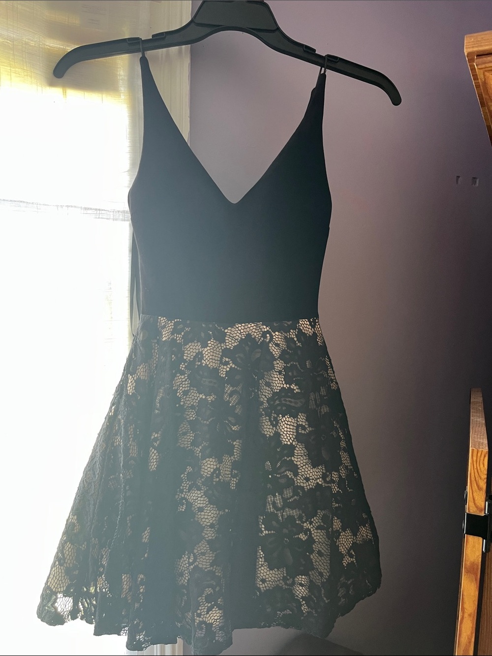 B Darlin Black Lace Mini Dress with V-Neck